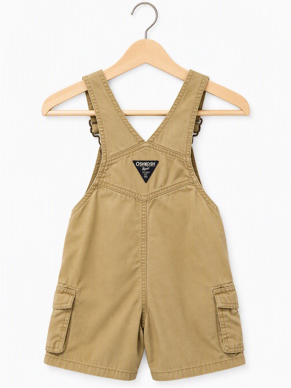 OshKosh B'gosh Toddler Boys Khaki Canvas Cargo Shortall Overalls 3T Summer - Picture 6 of 9